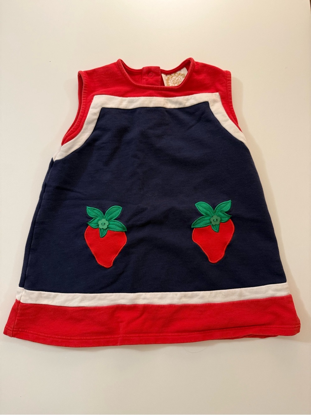 The Beaufort Bonnet Company Navy & Red Strawberry Appliqué Dress